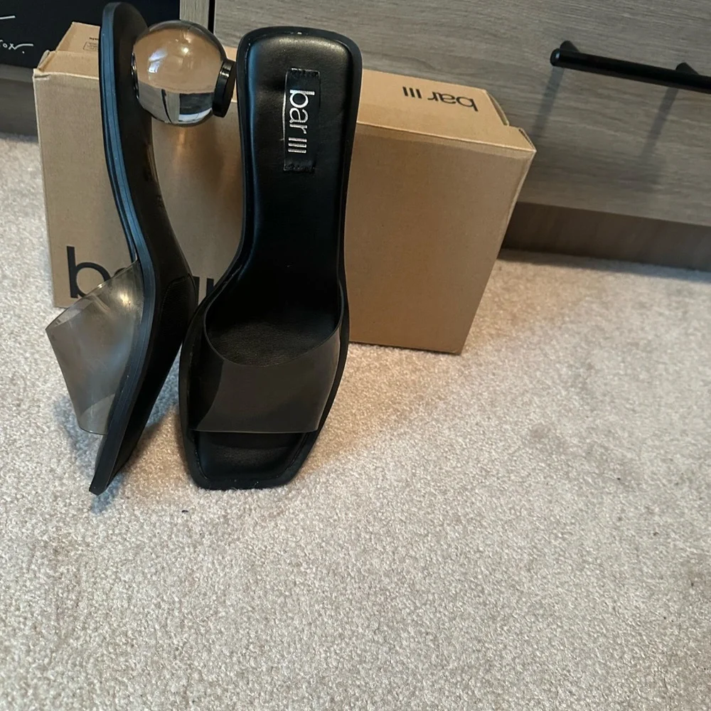 Bar III Black Square Open-Toe Slide Mules NIB - Picture 5 of 9